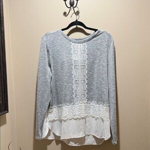 Zac & Rachel Gray Lace Accent Blouse